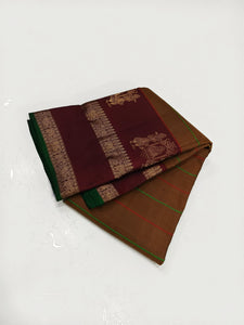 Classic Mustard & Maroon 1gm Zari Kanchipuram Handloom Silk Saree SS25915