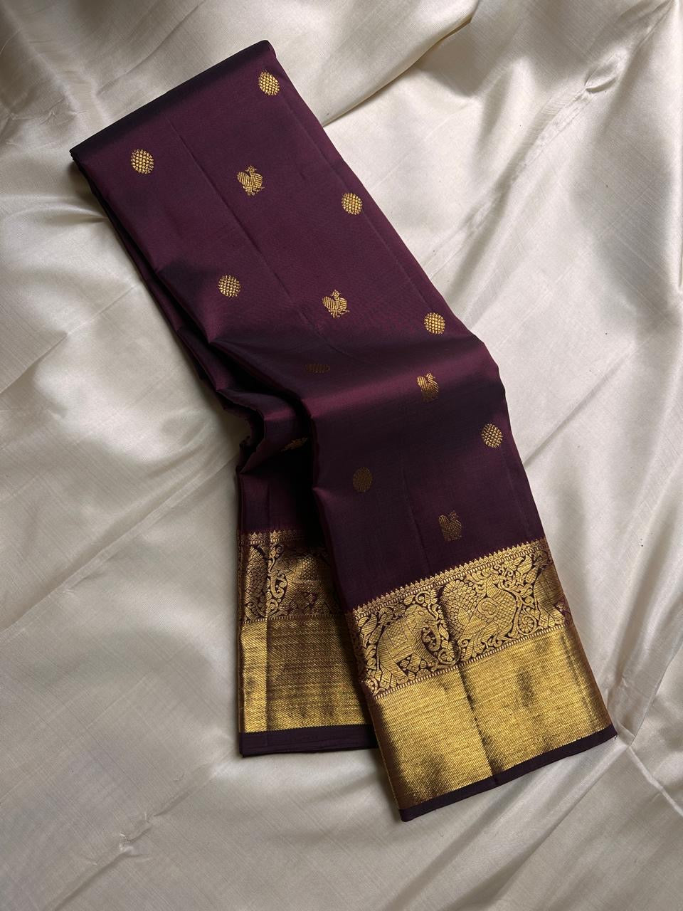 Classic Plum 2gm Zari Elegance Kanchipuram Handloom Silk Saree SS23748