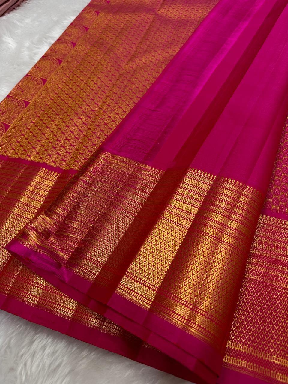 Classic Rose Pink Bridal Elegance Kanchipuram Handloom Silk Saree SS25901