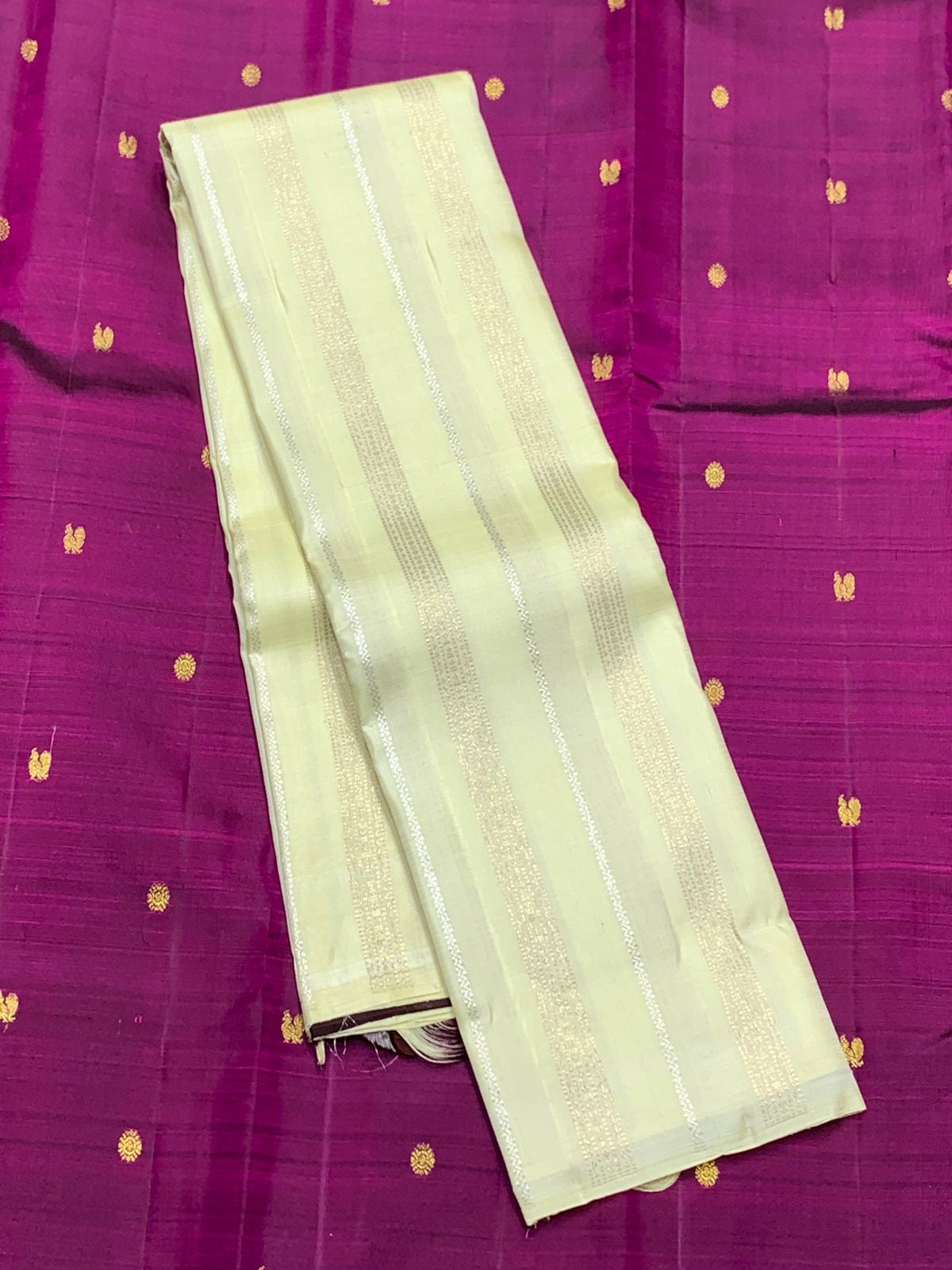 Classic Cream & Coffee Brown 2gm Zari Kanchipuram Handloom Silk Saree SS25851