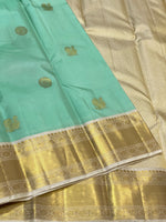 Load image into Gallery viewer, Classic Sea Green &amp; Offwhite 2gm Zari Vintage Elegance Kanchipuram Handloom Silk Saree SS27892
