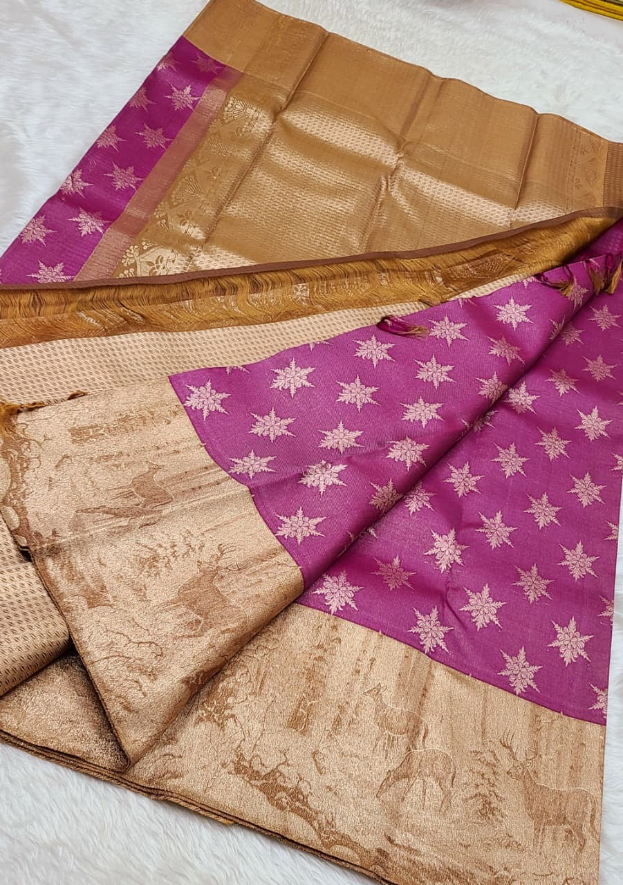 Classic Onion Pink & Gold 2gm Zari Kanchipuram Handloom Silk Saree SS26364