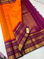 Load image into Gallery viewer, Persimmon Orange &amp; Berry Plum 2gm Zari Elegance Kanchipuram Handloom Silk Saree SS20449
