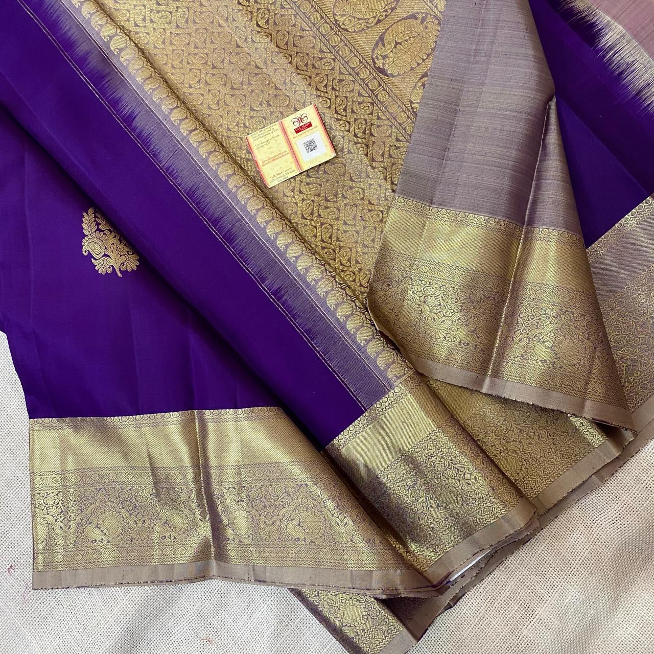 Classic Deep Violet  Kanchipuram Handloom Silk Saree SS26392