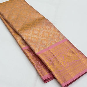 Classic Creamy Pink 1gm Zari Bridal Elegance Kanchipuram Tissue Handloom Silk Saree SS24631