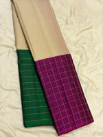 Load image into Gallery viewer, Classic Cream Grape Wine &amp; Green 2gm Zari Elegance Kanchipuram Handloom Silk Saree SS27360
