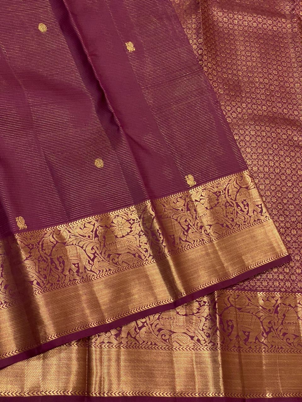 Classic Berry Plum 2gm Zari Vaira Oosi Elegance Kanchipuram Handloom Silk Saree SS23599