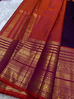 Load image into Gallery viewer, Classic Plum &amp; Orange Bridal Elegance Kanchipuram Handloom Silk Saree SS27254
