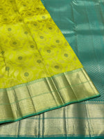 Load image into Gallery viewer, Classic Lime Green &amp; Teal Green 3gm Zari Meenakari Brocade Bridal Elegance Kanchipuram Handloom Silk Saree SS24707
