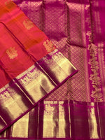 Load image into Gallery viewer, Classic Orange Pink &amp; Fuchsia Pink Elegance Kanchipuram Handloom Silk Saree SS25361

