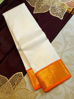 Load image into Gallery viewer, Classic White &amp; Orange Valakappu 2gm Zari Korvai Elegance Kanchipuram Handloom Silk Saree SS27920
