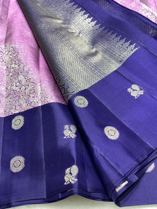 Pastel Lilac & Steel Blue 2gm Zari Elegance Kanchipuram Handloom Silk Saree SS25367
