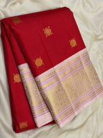 Load image into Gallery viewer, Classic Carmine Red &amp; Baby Pink 2gm Zari Elegance Kanchipuram Handloom Silk Saree SS28267
