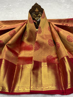 Load image into Gallery viewer, Classic Crimson Red 2gm Zari Bridal Elegance Kanchipuram Handloom Silk Saree SS28326
