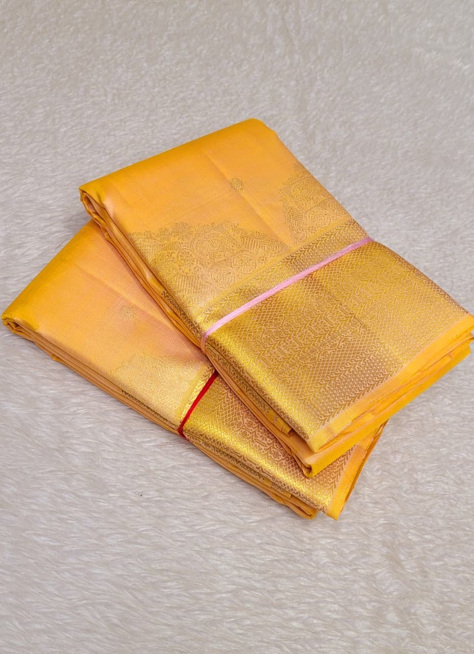 Classic Sunny Yellow 2gm Zari Kanchipuram Handloom Silk Saree SS26561