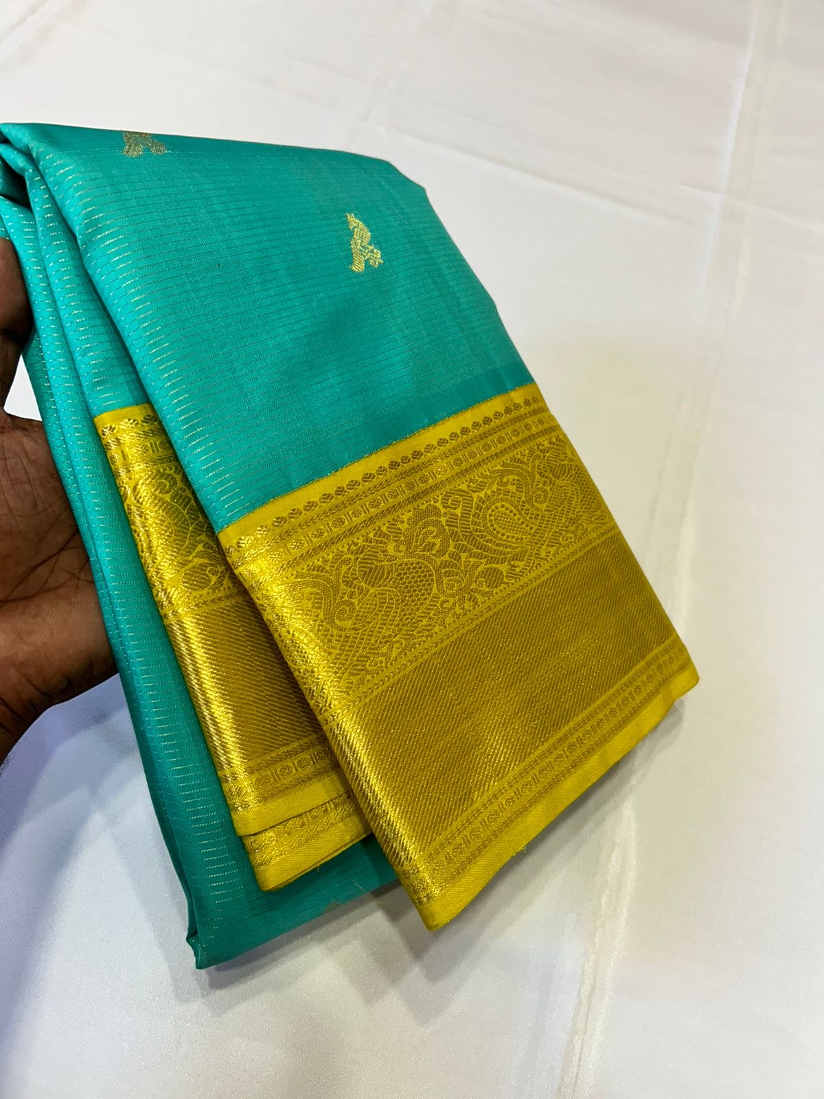 Dark Sea Green & Lime Gold 2gm Zari Bridal Elegance Kanchipuram Handloom Silk Saree SS20301