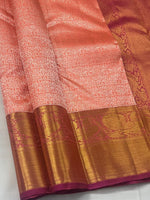 Load image into Gallery viewer, Classic Coral Orange &amp; Pink 2gm Zari Elegance Kanchipuram Handloom Silk Saree SS27354
