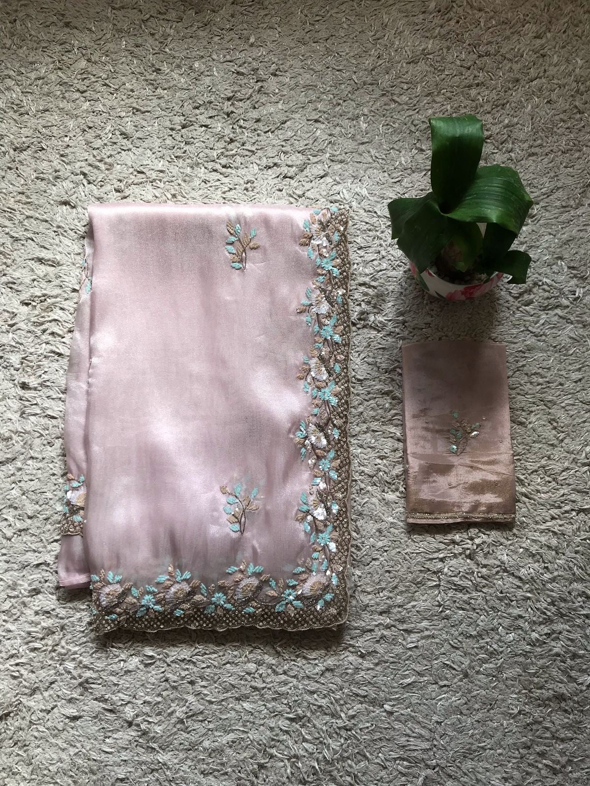 Classic Light Pink Elegance Tissue Organza Silk Saree SS25695