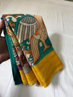 Load image into Gallery viewer, Classic Pen Kalamkari Green Elegance Banglore Silk Saree SS27162
