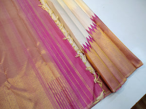 Classic Cream & Onion Pink Rising Border Kanchipuram Handloom Silk Saree SS25729