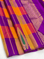 Load image into Gallery viewer, Classic Multi Orange Yellow &amp; Purple Elegance Kanchipuram Handloom Silk Saree SS25280
