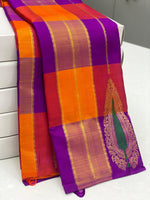 Load image into Gallery viewer, Classic Multi Orange Yellow &amp; Purple Elegance Kanchipuram Handloom Silk Saree SS25280
