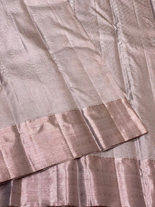 Classic Cream Grey 2gm Antique Zari Bridal Elegance Kanchipuram Handloom Silk Saree SS25323