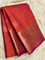 Load image into Gallery viewer, Classic Burnt Orange 2gm Zari Elegance Kanchipuram Handloom Silk Saree SS27088
