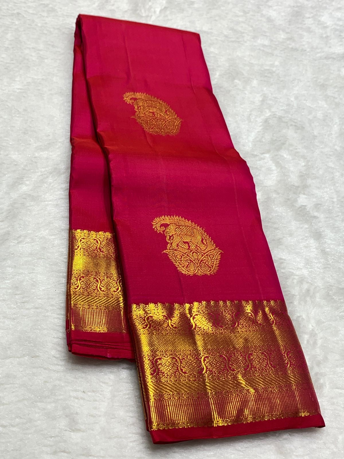 Classic Ruby Pink 2gm Zari Elegance Kanchipuram Silk Saree SS24014