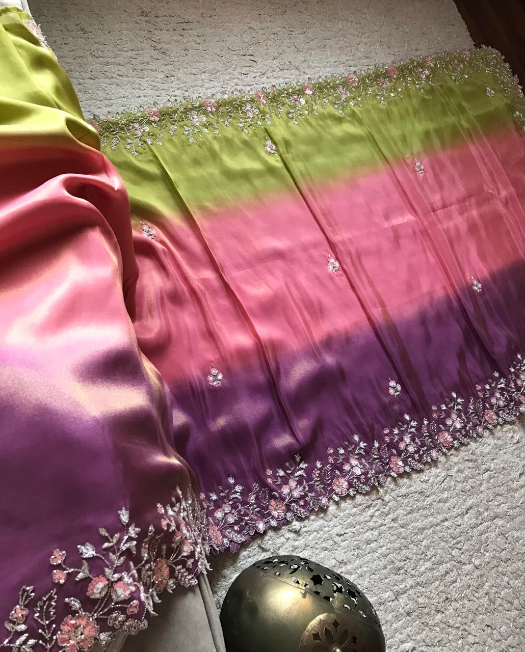 Classic Pink Purple Ombre Elegance Tissue Organza Handloom Silk Saree SS22287