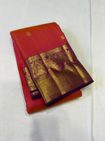 Load image into Gallery viewer, Classic Dual Toned Orange Pink &amp; Vadamalli 2gm Zari Elegance Kanchipuram Handloom Silk Saree SS27824

