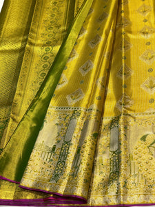 Classic Designer Full Gold 2gm Zari Bridal Elegance Kanchipuram Tissue Handloom Silk Saree SS22236