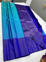 Load image into Gallery viewer, Classic Blue &amp; Royal Blue 2gm Zari Elegance Kanchipuram Handloom Silk Saree SS25343
