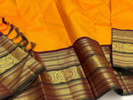 Load image into Gallery viewer, Classic Mango Yellow &amp; Mahogany Red 2gm Zari Korvai Vaira Oosi Checks Kanchipuram Handloom Silk Saree SS26250
