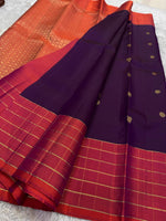 Load image into Gallery viewer, Classic Violet &amp; Brick Rose Elegance Kanchipuram Handloom Silk Saree SS27634
