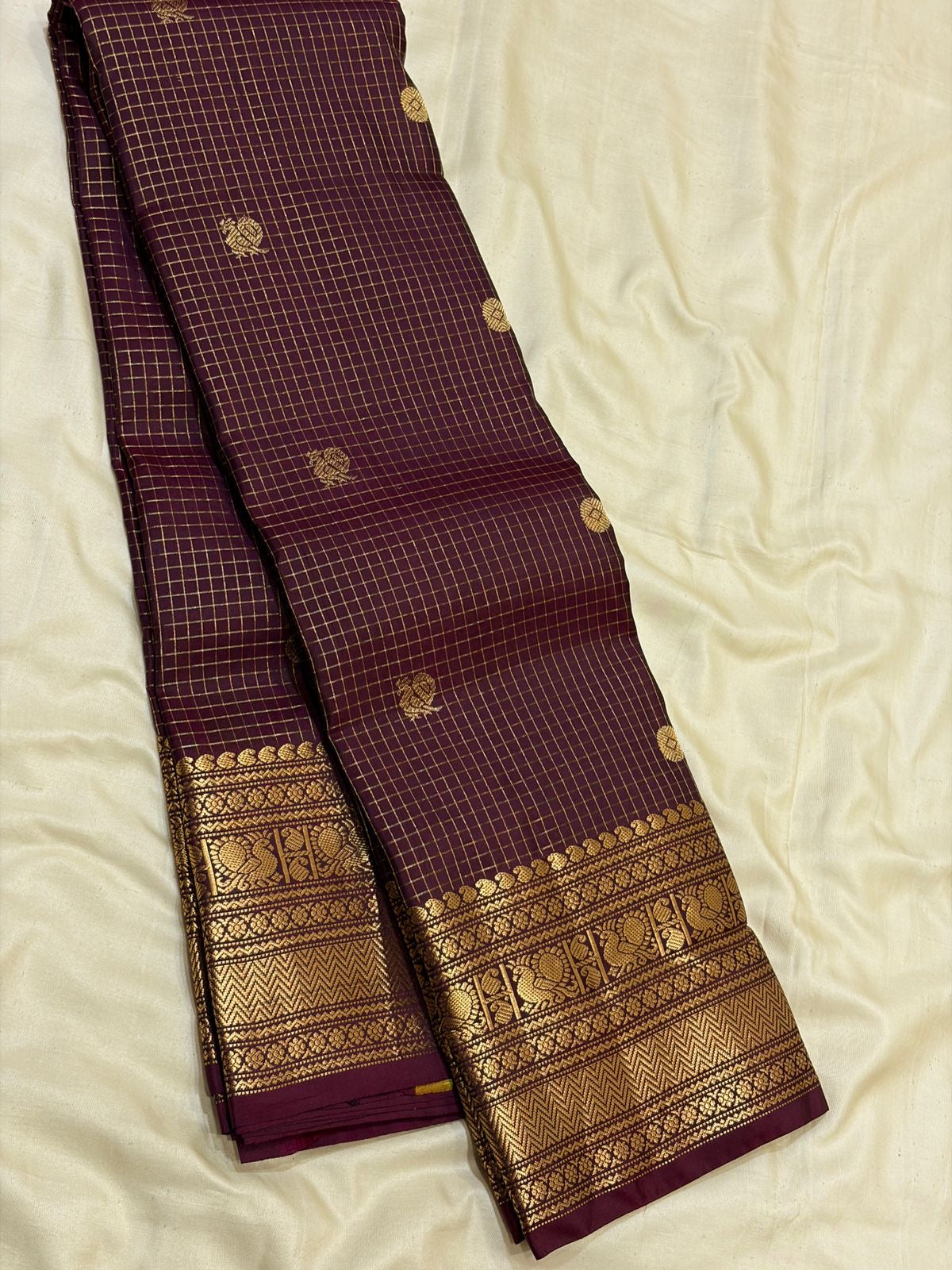 Classic Plum 1gm Zari Vaira Oosi Kanchipuram Handloom Silk Saree SS26653