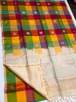Load image into Gallery viewer, Classic Red Green &amp; Yellow Cream Double Warp Elegance Handloom Soft Silk Saree SS28458
