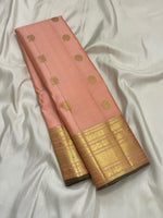Load image into Gallery viewer, Classic Blush Peach 1gm Zari Vaira Oosi Checks Elegance Kanchipuram Handloom Silk Saree SS28183
