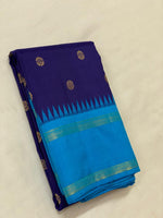 Load image into Gallery viewer, Classic Navy Blue &amp; Cerulean Blue 2gm Zari Elegance Kanchipuram Handloom Silk Saree SS20577
