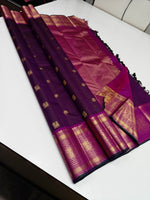 Load image into Gallery viewer, Classic Plum &amp; Deep Pink 2gm Zari Vaira Oosi Brocade Bridal Elegance Kanchipuram Handloom Silk Saree SS27111
