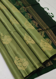 Pista Green & Bottle Green Handloom Soft Silk Saree SS23008