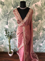 Load image into Gallery viewer, Classic Pastel Pink Handwork Elegance Crushed Tissue Silk Saree SS25697
