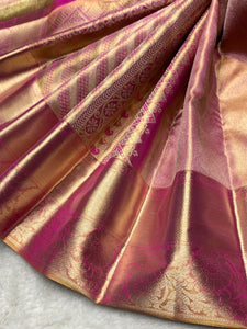 Pastel Pink Dual Toned Jyothika Inspired 2gm Zari Bridal Elegance Kanchipuram Handloom Silk Saree SS25447