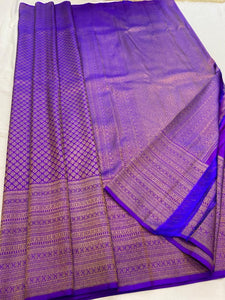 Classic Royal Blue Edge to Edge 2gm Zari Brocade Bridal Elegance Kanchipuram Handloom Silk Saree SS25764