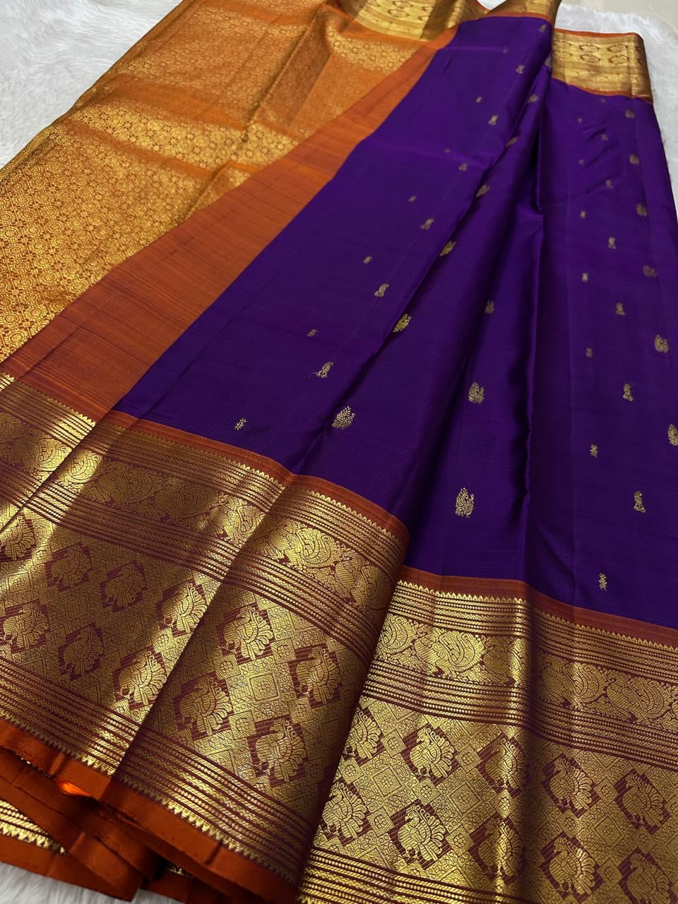 Classic Violet & Mustard Bridal Elegance Kanchipuram Handloom Silk Saree SS23669