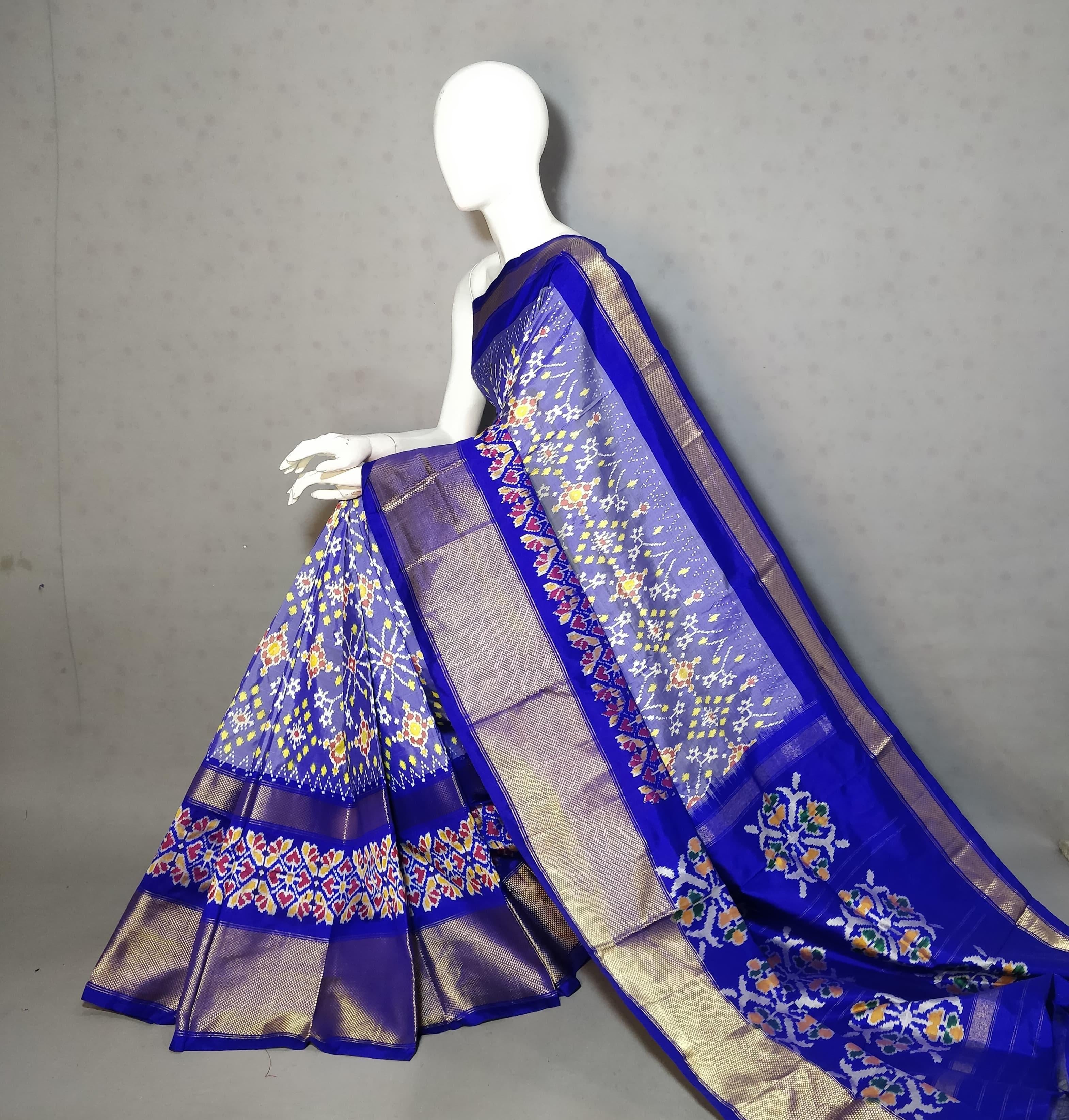 Classic Lavender & Royal Blue Ikkat Elegance Handloom Soft Silk Saree SS23093