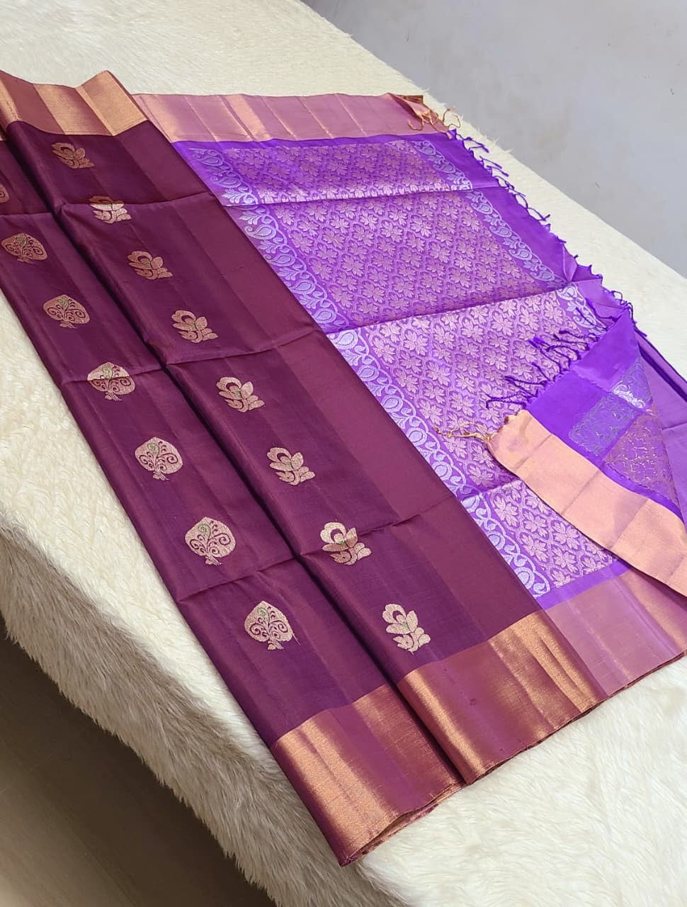 Classic Plum & Lavender Elegance Handloom Soft Silk Saree SS26565