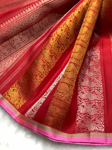 Classic Carmine Red 2gm Zari Kanchipuram Handloom Silk Saree SS26100