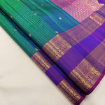 Load image into Gallery viewer, Classic Peacock Green &amp; Wine Red 1gm Zari Elegance Kanchipuram Handloom Silk Saree SS24547
