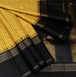 Load image into Gallery viewer, Classic Golden Yellow &amp; Charcoal Black 2gm Zari Traditional Korvai Elegance Kanchipuram Handloom Silk Saree SS27980
